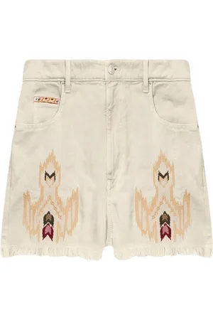 Isabel Marant Szorty, Kobieta, Beżowy, M, Denim, Beżowe Szorty z Haftem Bermuda