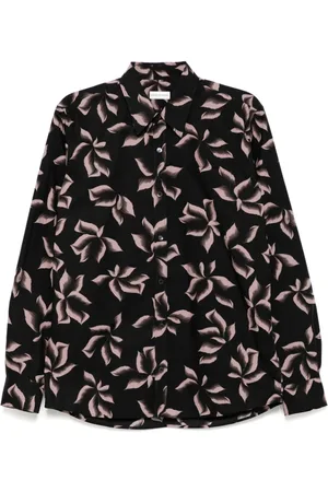 DRIES VAN NOTEN Koszule, Mężczyzna, Czarny, L, Czarna Koszula z Graficznym Nadrukiem na Długim Rękawie