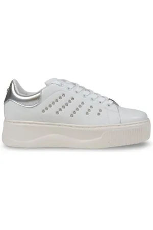 Cult Buty, Kobieta, Biały, 39 EU, Białe skórzane trampki z wiązaniem