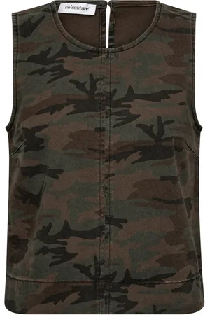 Co`Couture Koszulki, Kobieta, Zielony, L, Denim, Camouflage Denim Top