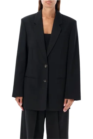 By Malene Birger Kurtki, Kobieta, Czarny, S, Len, Czarna Wełniana Kurtka Styl Ophie