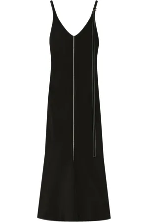 Sportmax Sukienki, Kobieta, Czarny, XS, Czarna Sukienka z Dekoltem w Serek i Kontrastowymi Szwami