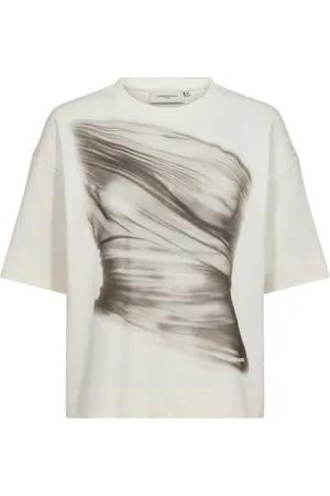 Copenhagen Muse Koszulki, Kobieta, Beżowy, XS, Jet Stream Oversized Tee z nadrukiem