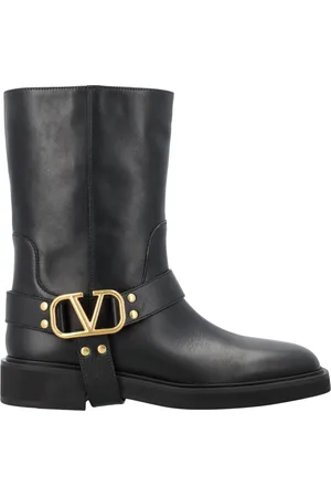 VALENTINO GARAVANI Buty, Kobieta, Czarny, 39 EU, Len, Czarne Buty Motocyklowe V-Logo Aw 24