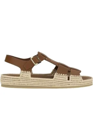 Prada Buty, Kobieta, brązowy, 39 EU, Skóra, Sandały z Raffią i Regulowanym Paskiem
