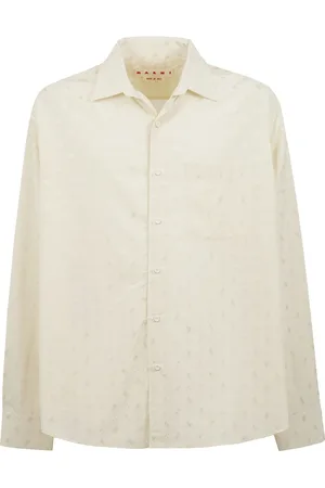 Marni Koszule, Mężczyzna, Beżowy, M, Geometryczna Koszula z Długim Rękawem w Stylu Jacquard
