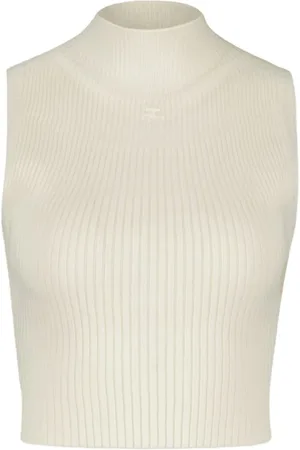 Courrèges Koszulki, Kobieta, Biały, S, Biała Bawełniana T-shirt z wysokim kołnierzem