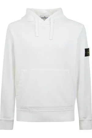 Stone Island Bluzy, Mężczyzna, Biały, M, Bluza z kapturem z bawełny z kieszenią kangurką