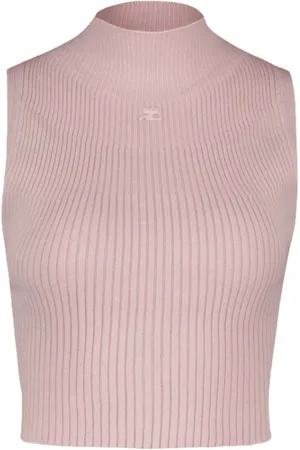 Courrèges Koszulki, Kobieta, Różowy, XS, Różowy Bawełniany T-shirt z golfem