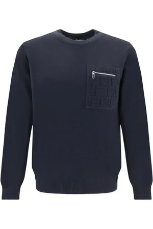 Fendi Swetry, Mężczyzna, Niebieski, M, Sweter z Wytłoczonym Logo na Karku