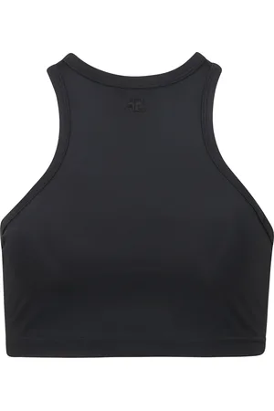 Courrèges Koszulki, Kobieta, Czarny, M, Top Crop z Olimpijskim Dekoltem