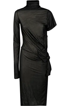 Maison Margiela Sukienki, Kobieta, Czarny, S, Asymetryczna Sukienka Midi z Falbaną