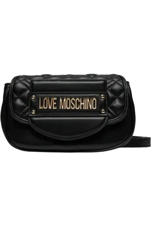 Moschino Torebki, Kobieta, Czarny, ONE SIZE, Pikowana Czarna Torebka z Logo Plaque