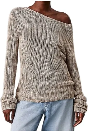 Calvin Klein Swetry, Kobieta, Szary, M, Sweter z teksturą i dekoltem w łódkę