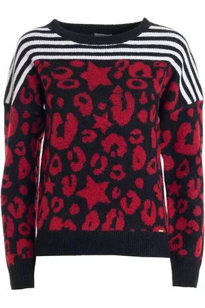 Fracomina Swetry, Kobieta, Wielobarwność, S, Animal Print Paski Okrągły Dekolt Wielokolorowy Top