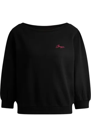 HUGO BOSS Bluzy, Kobieta, Czarny, M, Bawełna, Bluza z dekoltem w łódkę i marszczeniami
