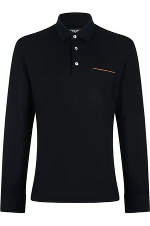 Ermenegildo Zegna Koszulki, Mężczyzna, Czarny, XL, Czarna Bawełniana Koszulka Polo Długi Rękaw