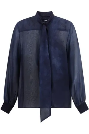 LARDINI Bluzki, Kobieta, Niebieski, M, Elegancka Koszula z Kokardą i Ukrytym Zapięciem
