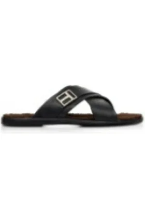 Tom Ford Buty, Mężczyzna, Czarny, 40 EU, Czarne Skórzane Kapcie Metalowy Szczegół Logo