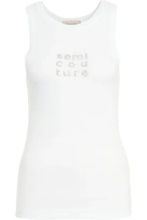 SEMICOUTURE Koszulki, Kobieta, Biały, S, Biała Tank Top z Haftem Logo