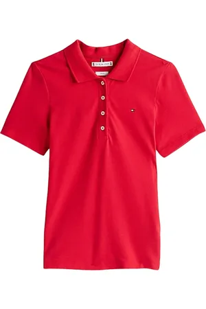 Tommy Hilfiger Koszulki, Kobieta, Czerwony, XS, Bawełna, 1985 Slim Pique Polo Shirt