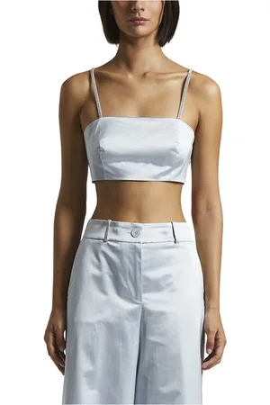 PESERICO SIGN Koszulki, Kobieta, Niebieski, M, Satin bandeau top