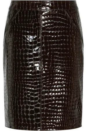 Tom Ford Spódnice, Kobieta, brązowy, S, Ciemna Czekolada Lśniąca Spódnica Croco