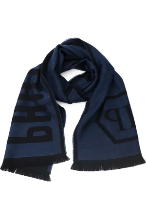 Philipp Plein Akcesoria, Mężczyzna, Niebieski, ONE SIZE, Logo Szal Unisex Niebieska Stola