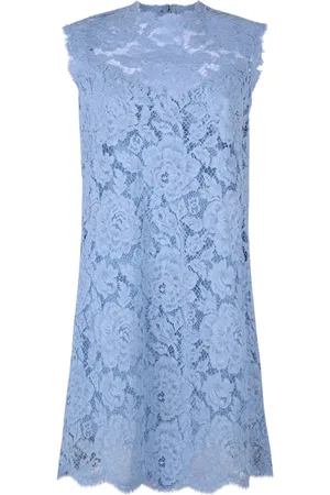 Dolce & Gabbana Sukienki, Kobieta, Niebieski, S, Jasnoniebieska Kwiatowa Koronkowa Sukienka
