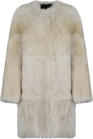ZIMMERMANN Kurtki, Kobieta, Biały, S, Illustration Shearling Coat. Kremowy Swirl Midi
