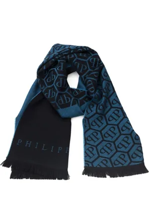 Philipp Plein Akcesoria, Mężczyzna, Wielobarwność, ONE SIZE, Logo All Over Szalik Niebieski Unisex
