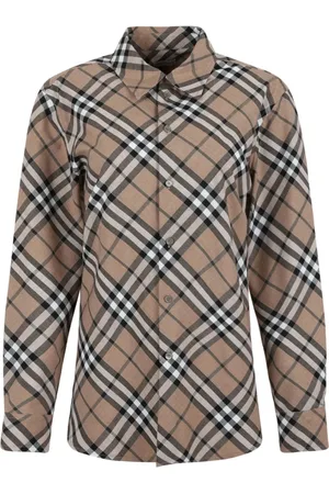 Burberry Bluzki, Kobieta, brązowy, M, Koszula w kratkę z wełnianym dodatkiem