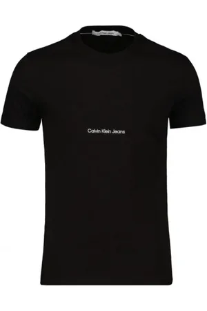 Calvin Klein Koszulki, Mężczyzna, Czarny, S, Czarna Koszulka Instytucjonalna z Białym Logo
