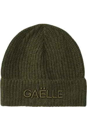 GAËLLE Akcesoria, Kobieta, Zielony, ONE SIZE, Zielony Dzianinowy Czapka z Haftowanym Logo
