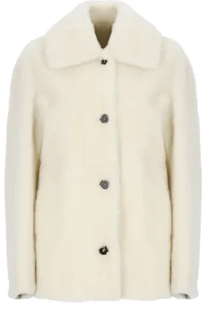 Jil Sander Kurtki, Kobieta, Beżowy, S, Ivory Futrzany Płaszcz z Kołnierzem i Kieszeniami