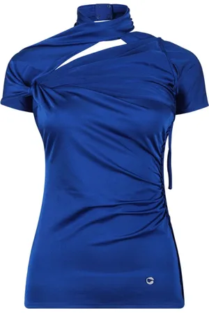 COPERNI Bluzki, Kobieta, Niebieski, M, Niebieski Asymetryczny T-shirt z Marszczeniami