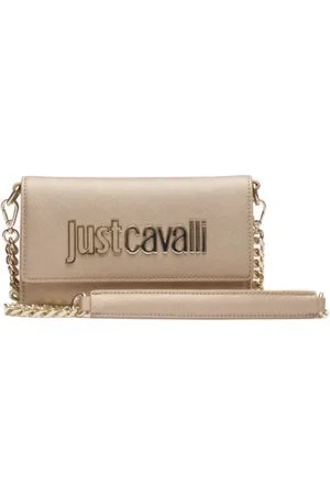 Roberto Cavalli Torebki, Kobieta, Beżowy, ONE SIZE, Portfel z metalowymi literami i odpinanym paskiem