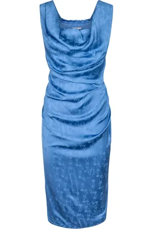 Vivienne Westwood Sukienki, Kobieta, Niebieski, S, Niebieska Sukienka Bez Rękawów Ołówkowa z Motywem Agrafki