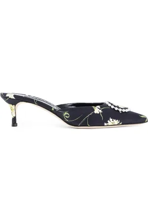 Manolo Blahnik Buty, Kobieta, Czarny, 40 EU, Koturny z kwiatowym nadrukiem