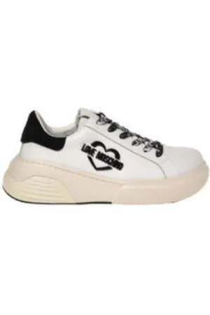 Moschino Buty, Kobieta, Biały, 41 EU, Sneakers z Glitterem i Logiem Serca