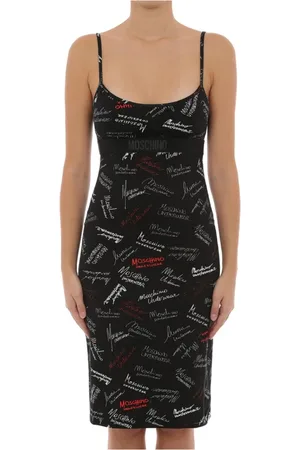 Moschino Sukienki, Kobieta, Czarny, M, Bawełna, Czarna Bawełniana Koszulka z Nadrukiem Sygnatury