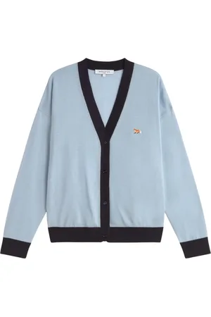 Maison Kitsuné Swetry, Kobieta, Niebieski, S, Kardigan Komfortowy w Bieli i Kolorze Baby Fox