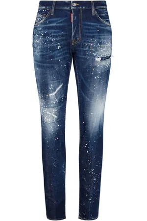 Dsquared2 Jeansy, Mężczyzna, Niebieski, L, Granatowe Jeansyy z Plamami Farby