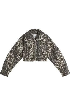 Ganni Kurtki, Kobieta, Wielobarwność, M, Leopard Print Canvas Jacket