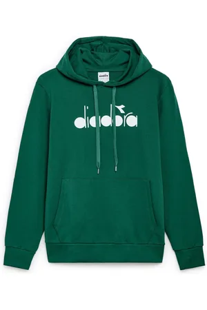 Diadora Bluzy, Mężczyzna, Zielony, L, Zielony Bawełniany Hoodie Logo Duży