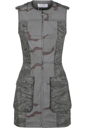 Marine Serre Sukienki, Kobieta, Szary, S, Szara Mini Sukienka w Camo z Kieszeniami