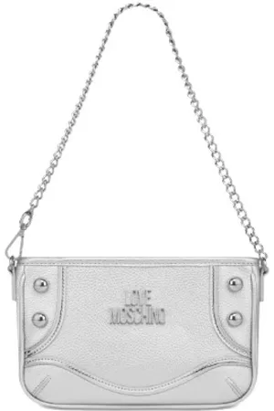 Moschino Torebki, Kobieta, Szary, ONE SIZE, Srebrna torba na ramię z metalowymi detalami