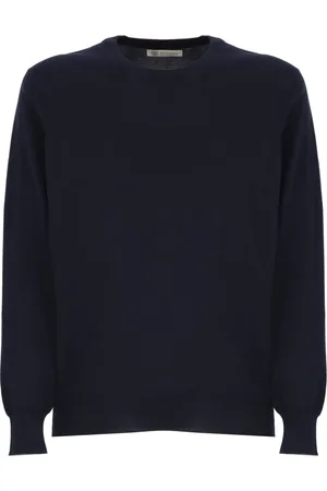 Brunello Cucinelli Swetry, Mężczyzna, Niebieski, 2XL, Niebieski Bawełniany Sweter z Okrągłym Dekoltem