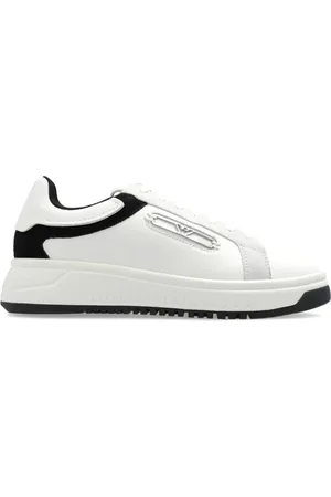 Emporio Armani Buty, Kobieta, Biały, 38 EU, Zamsz, Skórzane sneakersy z zamszowymi detalami i orłem