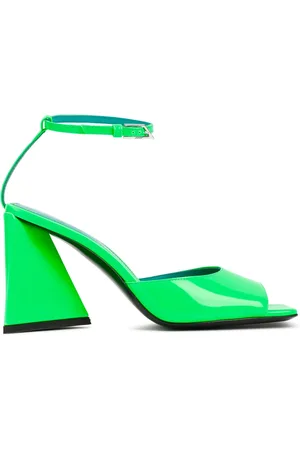 The Attico Buty, Kobieta, Zielony, 37 1/2 EU, Zielone skórzane sandały z kwadratowym palcem